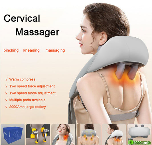 Grey Portable Shiatsu Neck and Shoulder Massager with Heat | Rechargeable 2000mAh Battery V888-ELOSUNG18389