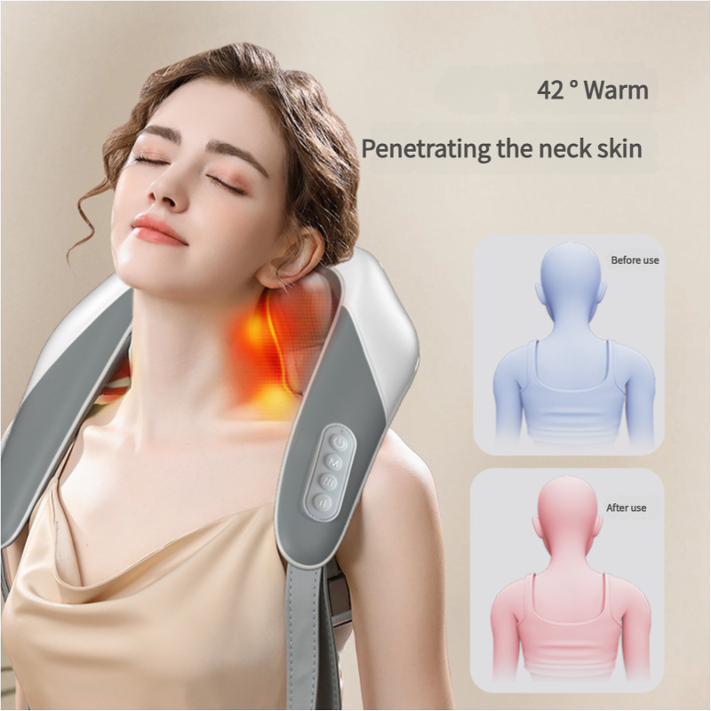 Grey Portable Shiatsu Neck and Shoulder Massager with Heat | Rechargeable 2000mAh Battery V888-ELOSUNG18389