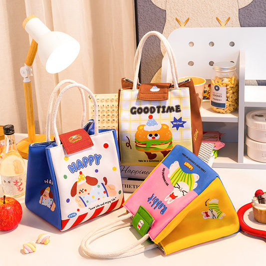 3 PCS Cute Cartoon Large Capacity Lunch Bag - Portable Soft Handbag for School and Office - Reusable Picnic V888-ELOSUNG18395