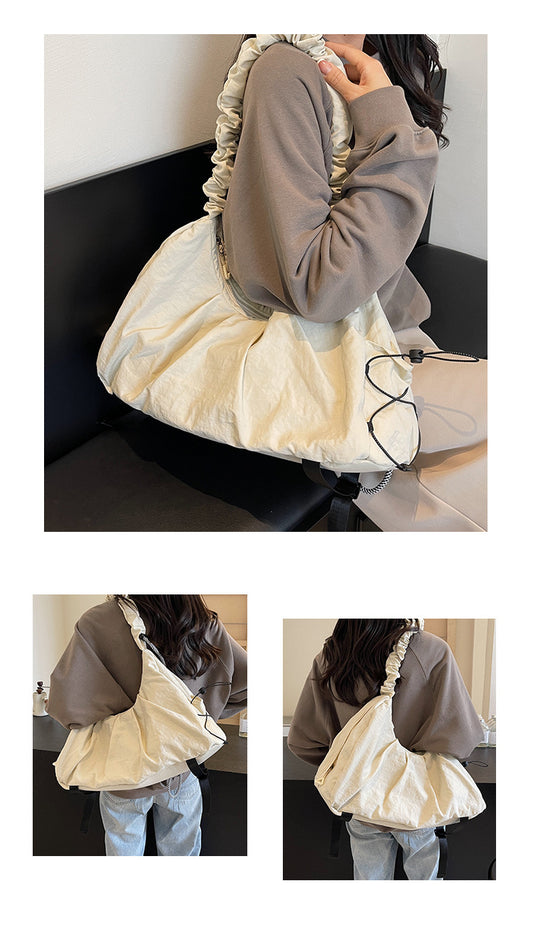 Beige Large Capacity Ruched Travel Duffel Bag - Stylish Yoga Mat Storage Shoulder Bag - Lightweight Gym V888-ELOSUNG18409