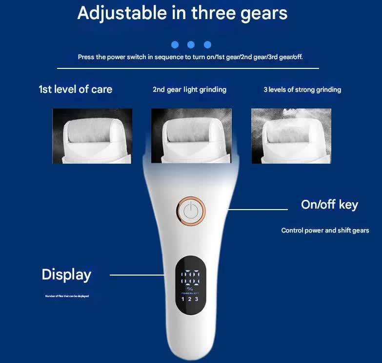 Black Professional Electric Foot Callus Remover - Rechargeable Pedicure Tool with 3 Adjustable Speeds, Smart V888-ELOSUNG18418