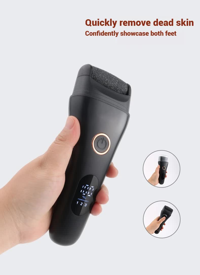 Black Professional Electric Foot Callus Remover - Rechargeable Pedicure Tool with 3 Adjustable Speeds, Smart V888-ELOSUNG18418