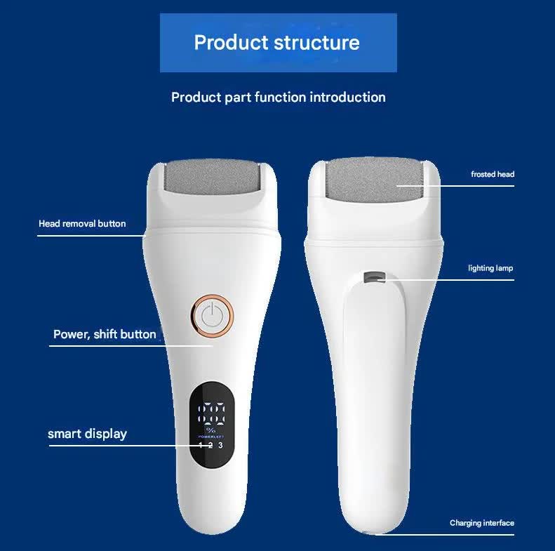 White Professional Electric Foot Callus Remover - Rechargeable Pedicure Tool with 3 Adjustable Speeds, Smart V888-ELOSUNG18419
