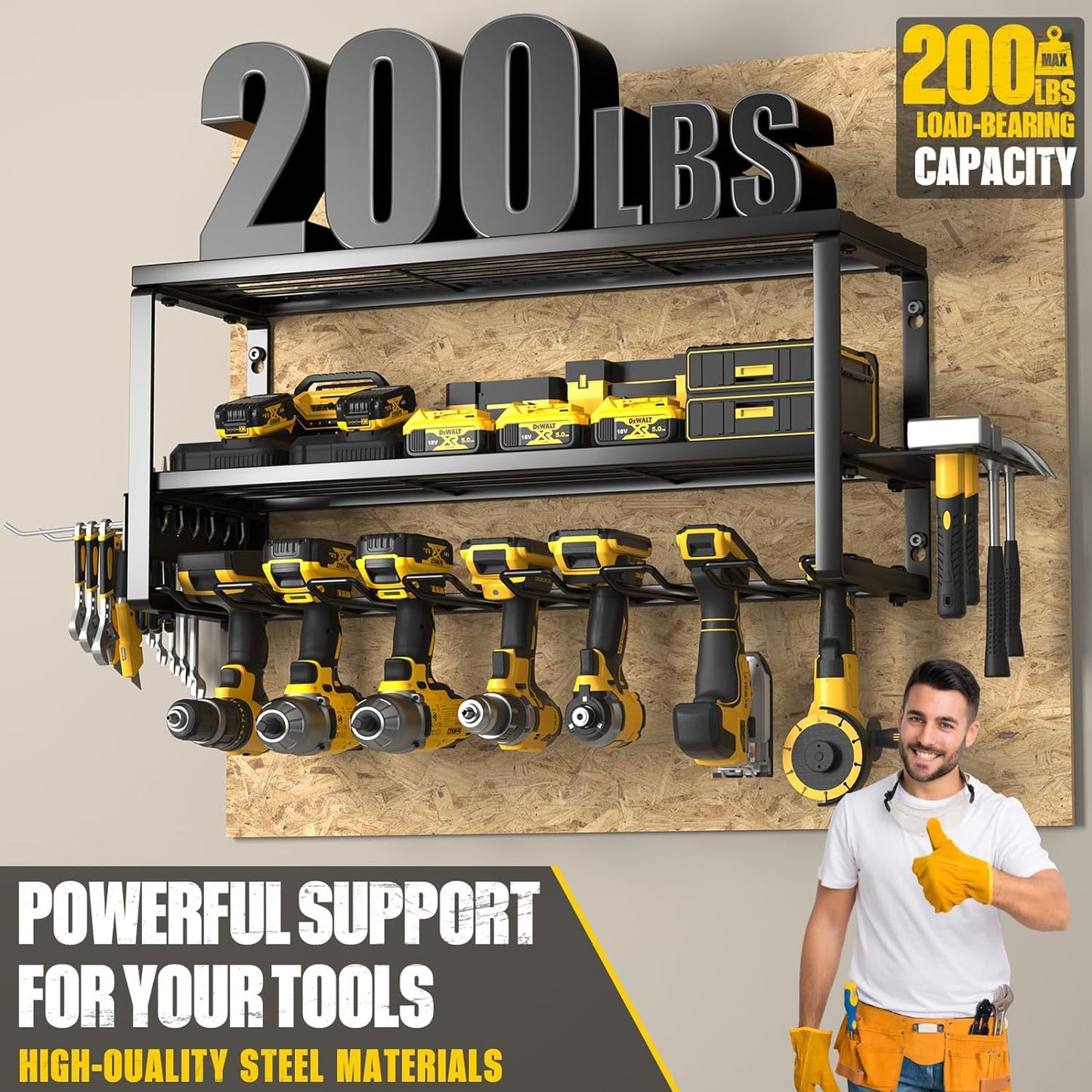 Heavy Duty Power Tool Organizer Wall Mount - 3-Tier Garage Storage Rack with Drill Holder, Screwdriver and V888-ELOSUNG18460