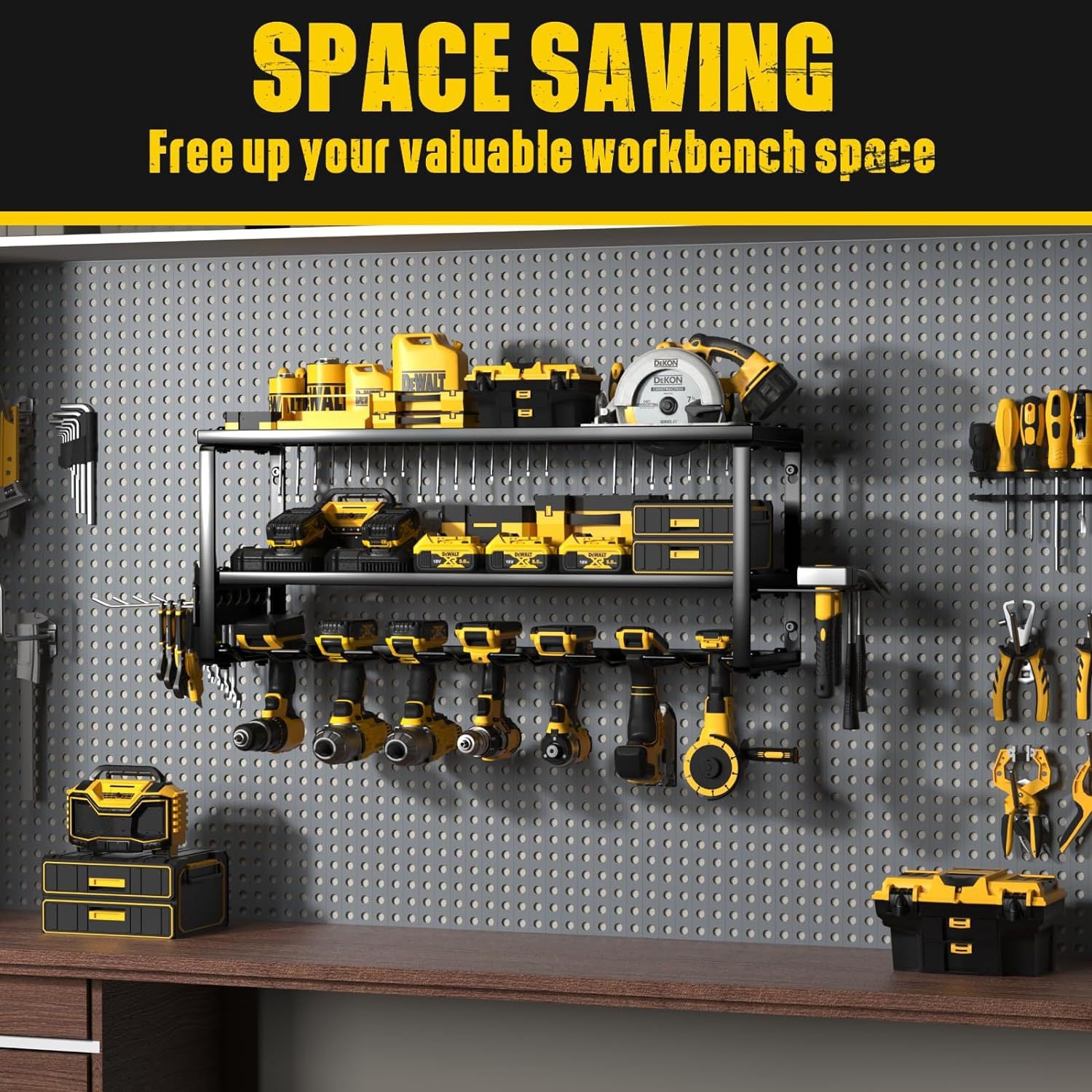 Heavy Duty Power Tool Organizer Wall Mount - 3-Tier Garage Storage Rack with Drill Holder, Screwdriver and V888-ELOSUNG18460