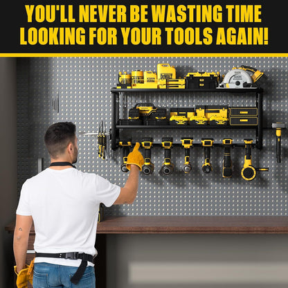 Heavy Duty Power Tool Organizer Wall Mount - 3-Tier Garage Storage Rack with Drill Holder, Screwdriver and V888-ELOSUNG18460