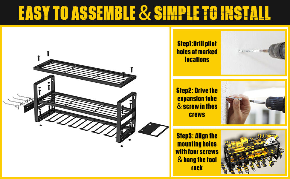 Heavy Duty Power Tool Organizer Wall Mount - 3-Tier Garage Storage Rack with Drill Holder, Screwdriver and V888-ELOSUNG18460