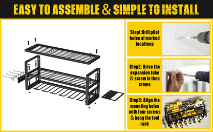 Heavy Duty Power Tool Organizer Wall Mount - 3-Tier Garage Storage Rack with Drill Holder, Screwdriver and V888-ELOSUNG18460