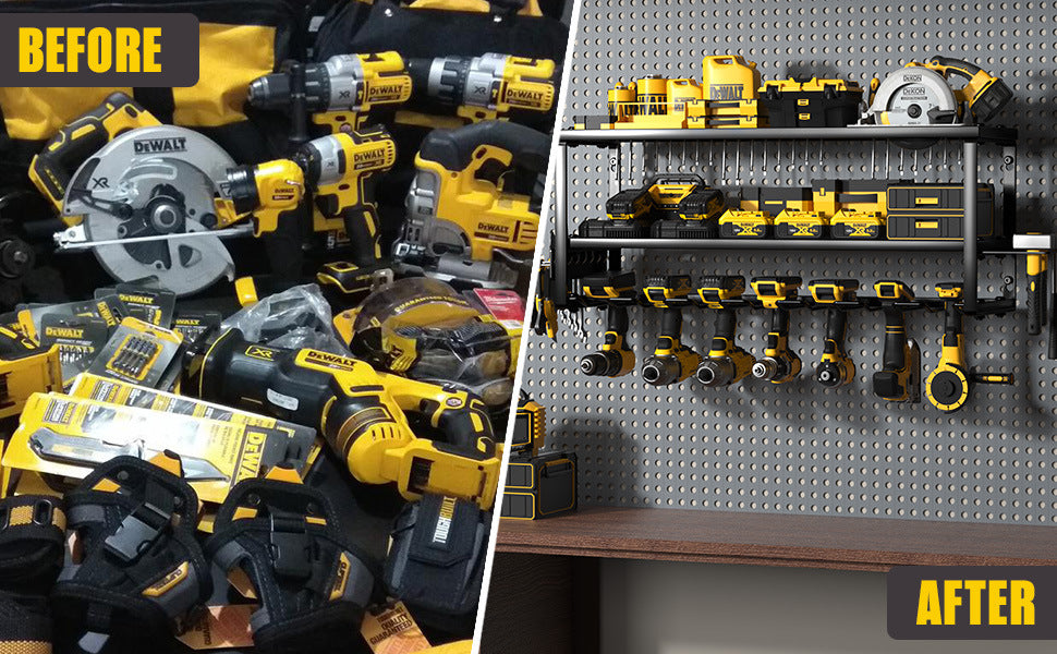 Heavy Duty Power Tool Organizer Wall Mount - 3-Tier Garage Storage Rack with Drill Holder, Screwdriver and V888-ELOSUNG18460