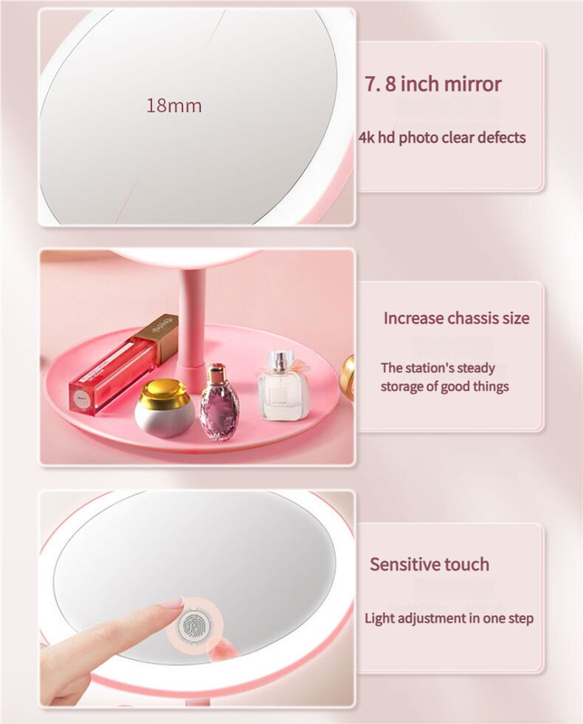 3PCS LED Makeup Mirror with Lights - Portable Tabletop Vanity Mirror, INS Style, White V888-ELOSUNG18463