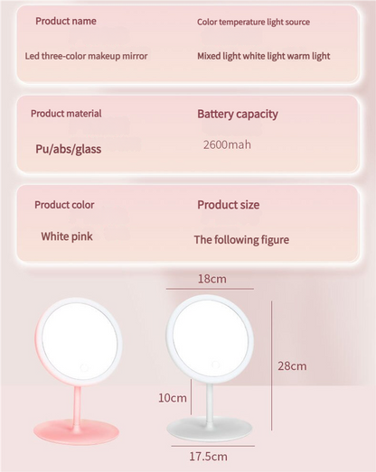3PCS LED Makeup Mirror with Lights - Portable Tabletop Vanity Mirror, INS Style, White V888-ELOSUNG18463