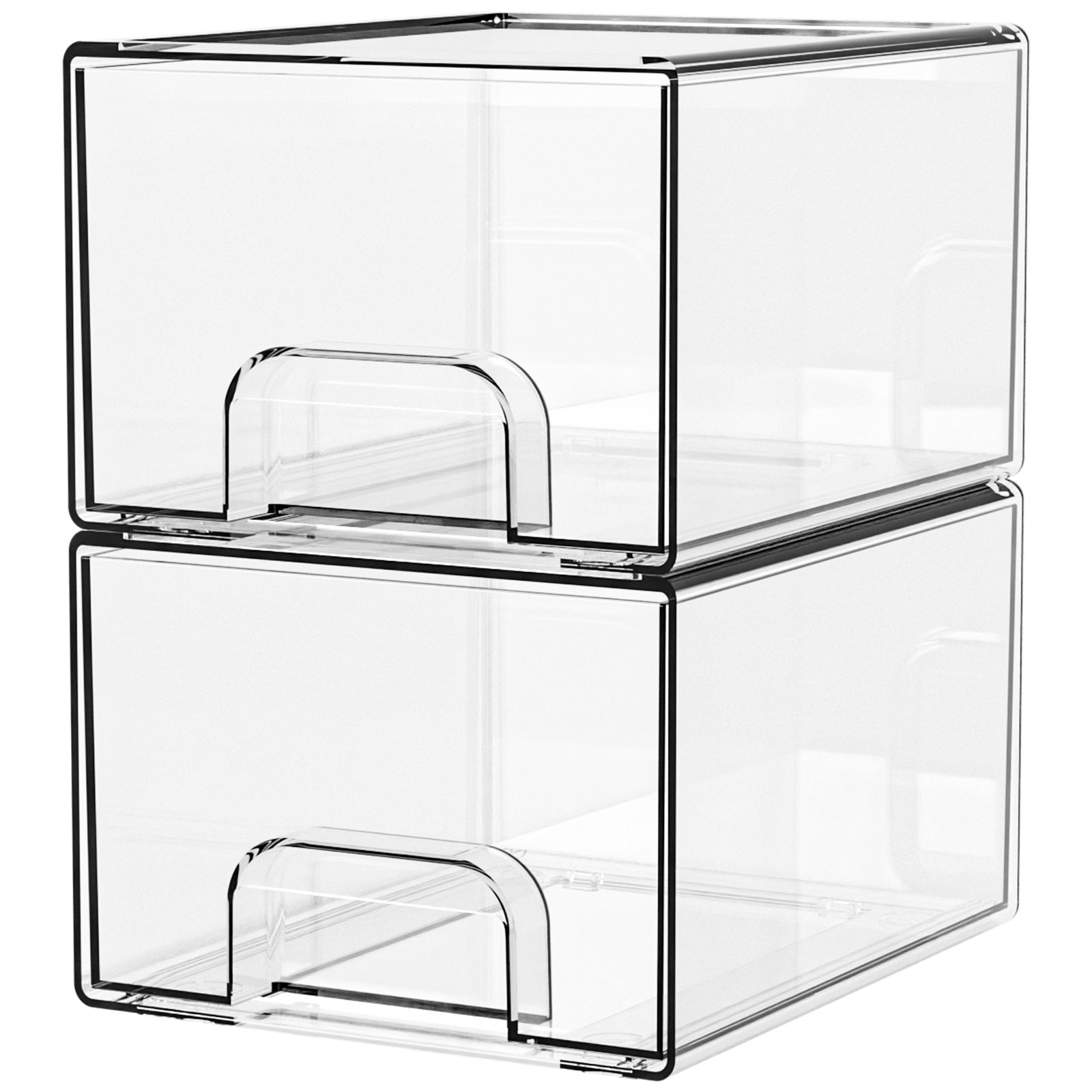 2-Pack Stackable PET Clear Makeup Organizer Drawers - Multi-Purpose Desktop Storage Case for Cosmetics, V888-ELOSUNG18469