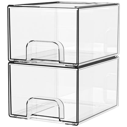 2-Pack Stackable PET Clear Makeup Organizer Drawers - Multi-Purpose Desktop Storage Case for Cosmetics, V888-ELOSUNG18469