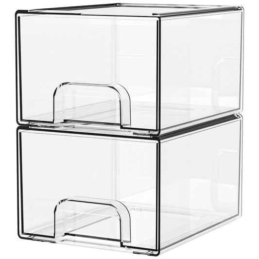 2-Pack Stackable PET Clear Makeup Organizer Drawers - Multi-Purpose Desktop Storage Case for Cosmetics, V888-ELOSUNG18469