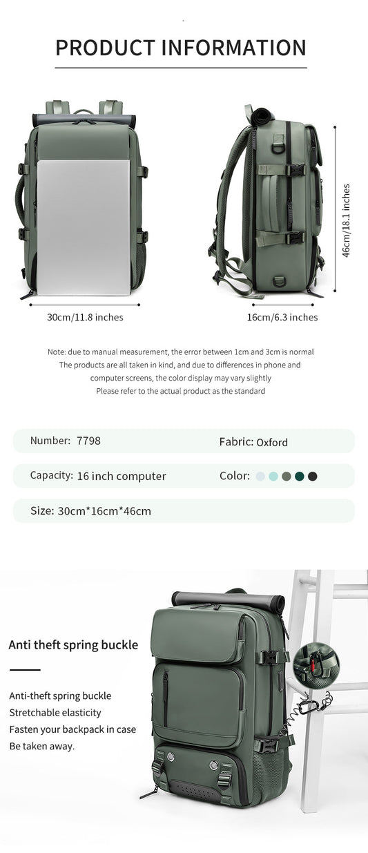 Army Green Large Capacity 16-Inch Laptop Travel Backpack - Anti-Theft Professional Business Bag with Spring V888-ELOSUNG18484
