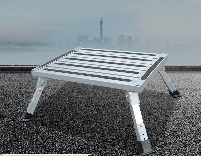 Heavy Duty Aluminum Folding Step Stool - Portable RV Platform and Work Bench with Non-Slip Surface - V888-ELOSUNG18492