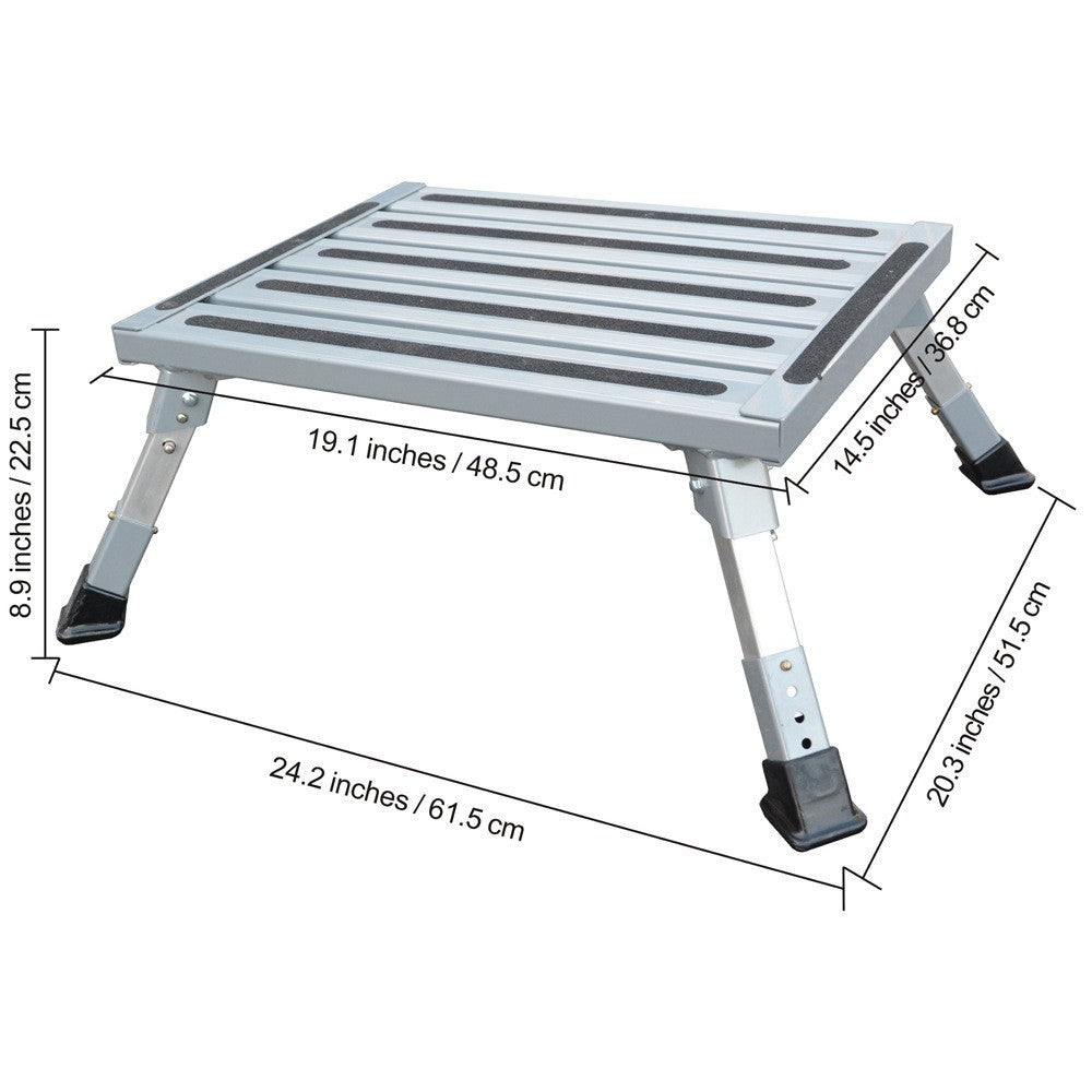 Heavy Duty Aluminum Folding Step Stool - Portable RV Platform and Work Bench with Non-Slip Surface - V888-ELOSUNG18492