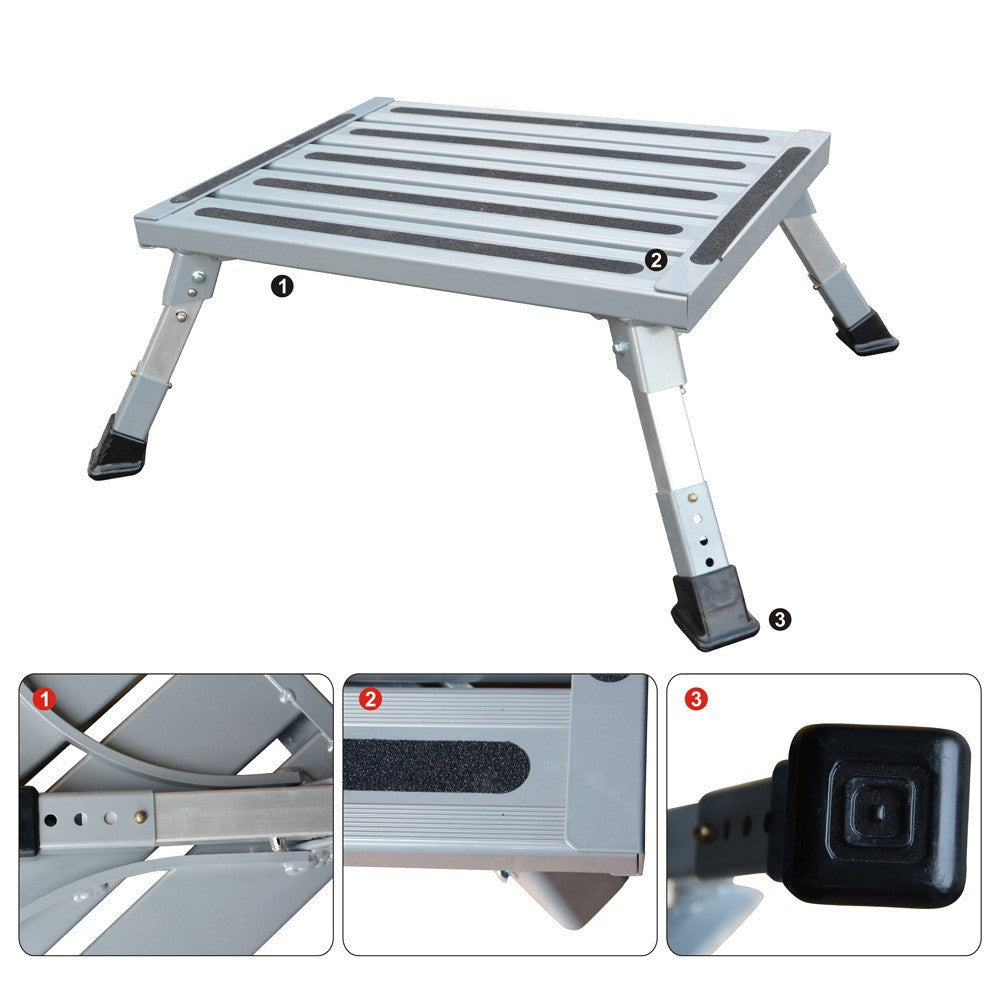 Heavy Duty Aluminum Folding Step Stool - Portable RV Platform and Work Bench with Non-Slip Surface - V888-ELOSUNG18492