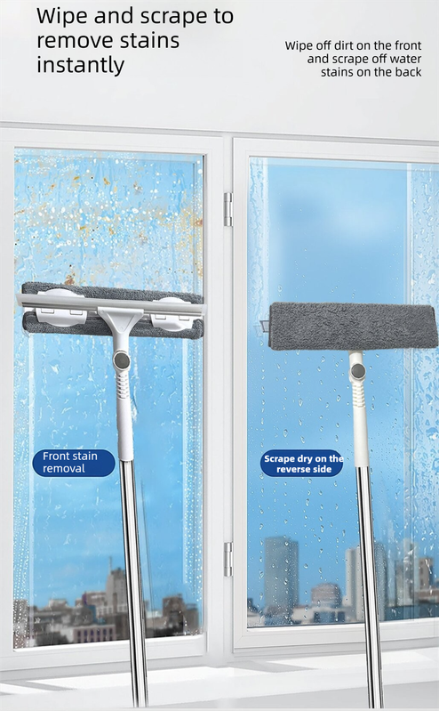 2 PCS Professional 2-in-1 Window Squeegee with 137cm Extension Pole - 360 Degree Rotatable High-Rise Window V888-ELOSUNG18493