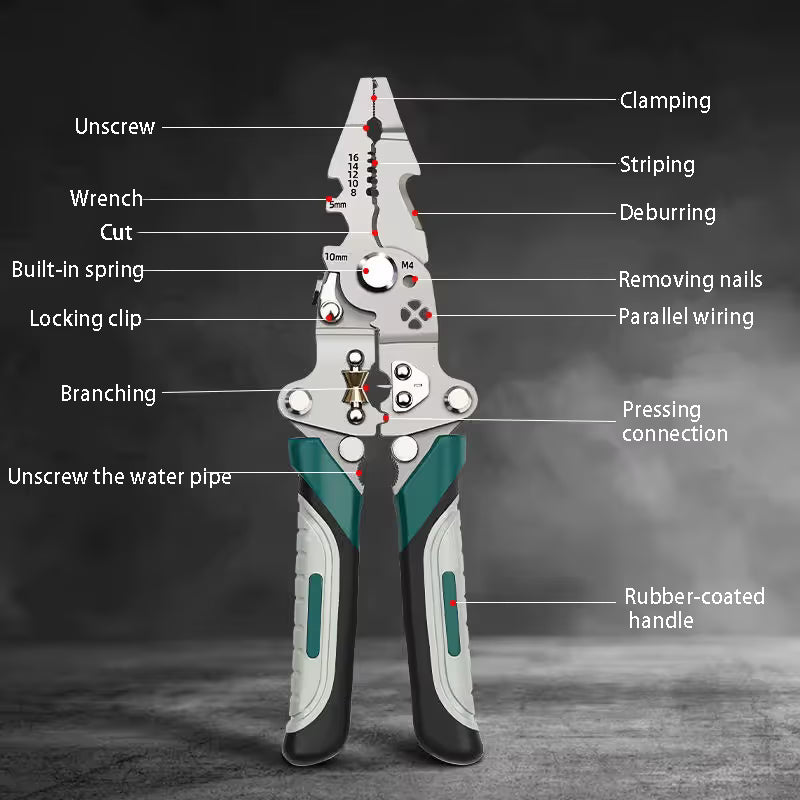 3PCS Professional 10-in-1 Folding Multi-functional Wire Stripper and Pliers - Heavy Duty Electrician's Tool V888-ELOSUNG18500