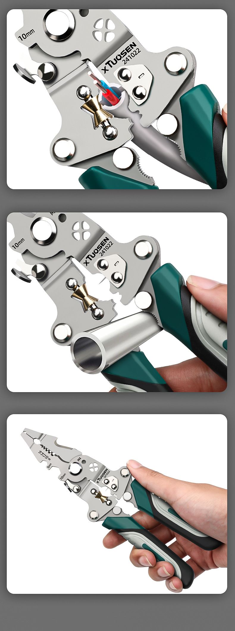 3PCS Professional 10-in-1 Folding Multi-functional Wire Stripper and Pliers - Heavy Duty Electrician's Tool V888-ELOSUNG18500