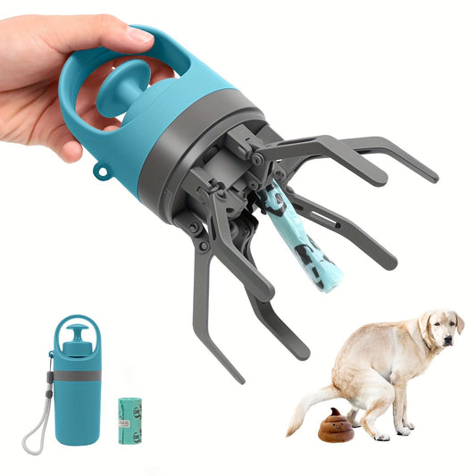 Blue Portable 6-Claw Pet Pooper Scooper - Hands-Free Dog Waste Picker with Integrated Bag Dispenser and V888-ELOSUNG18509