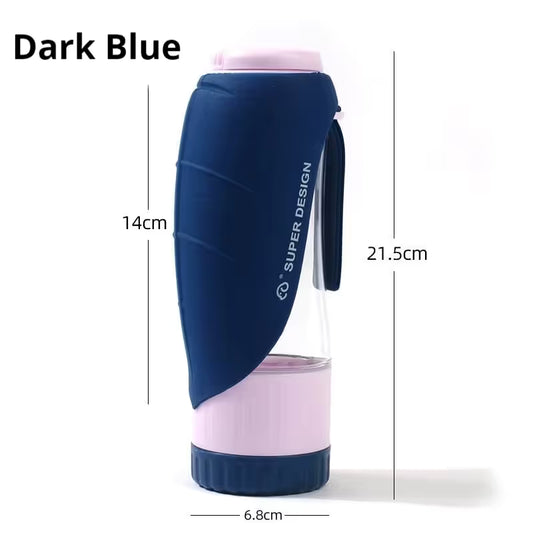 Dark Blue 2-in-1 Portable Dog Water Bottle and Food Container - Leaf-Shaped Silicone Travel Bowl for Pets, V888-ELOSUNG18512
