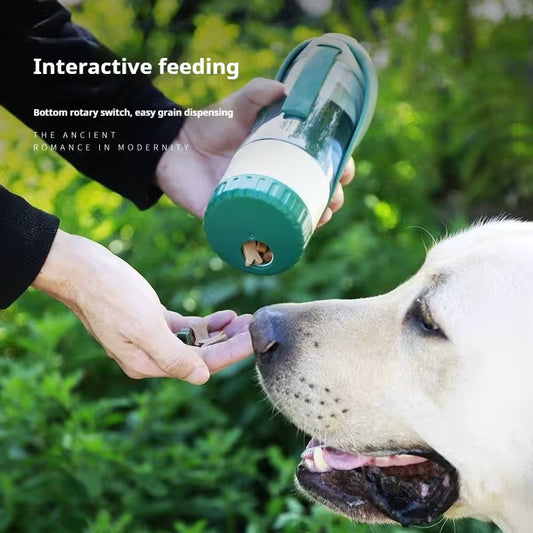 Dark Blue 2-in-1 Portable Dog Water Bottle and Food Container - Leaf-Shaped Silicone Travel Bowl for Pets, V888-ELOSUNG18512