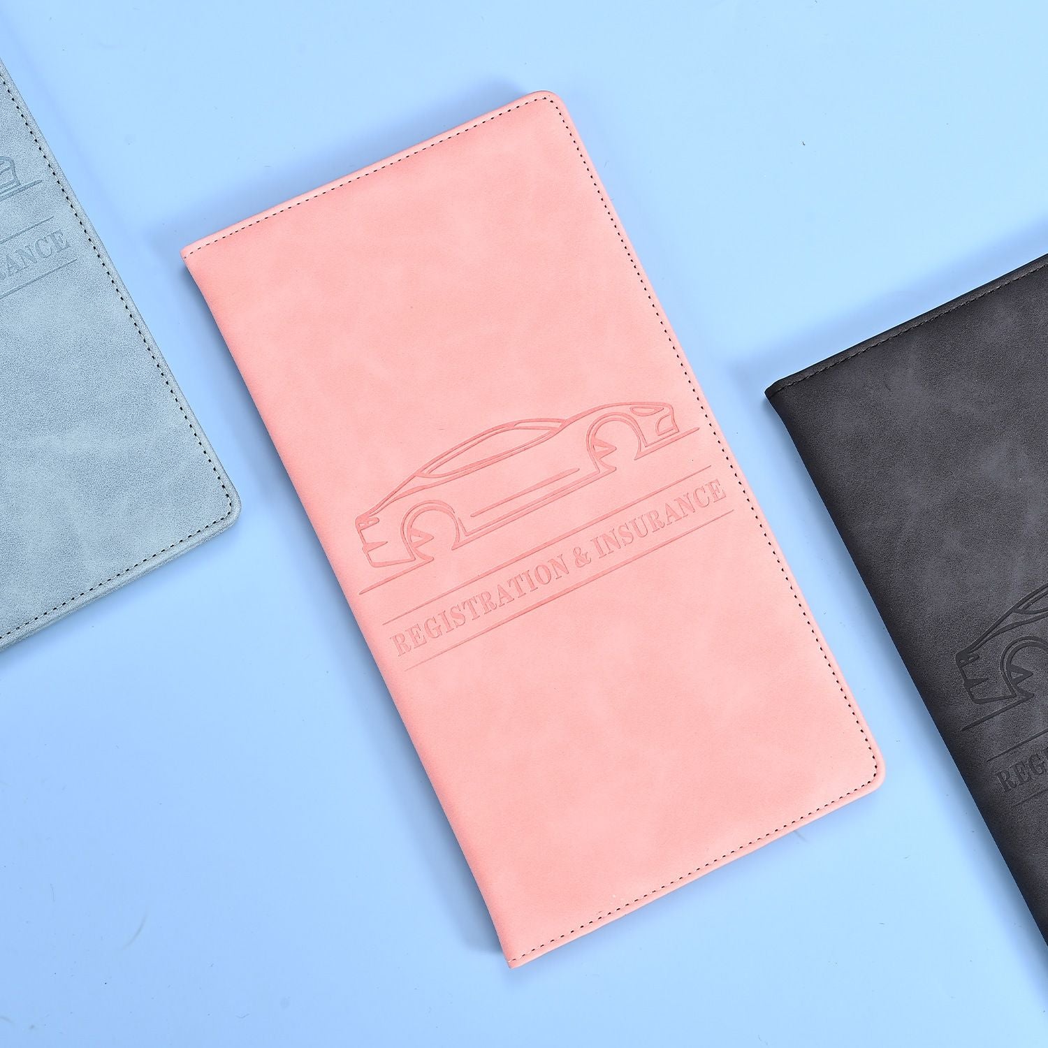 3 Pcs Premium PU Leather Car Registration and Insurance Holder - Slim Auto Document Organizer, Driver's V888-ELOSUNG18519
