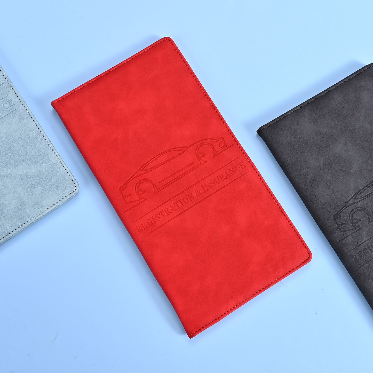 3 Pcs Premium PU Leather Car Registration and Insurance Holder - Slim Auto Document Organizer, Driver's V888-ELOSUNG18520
