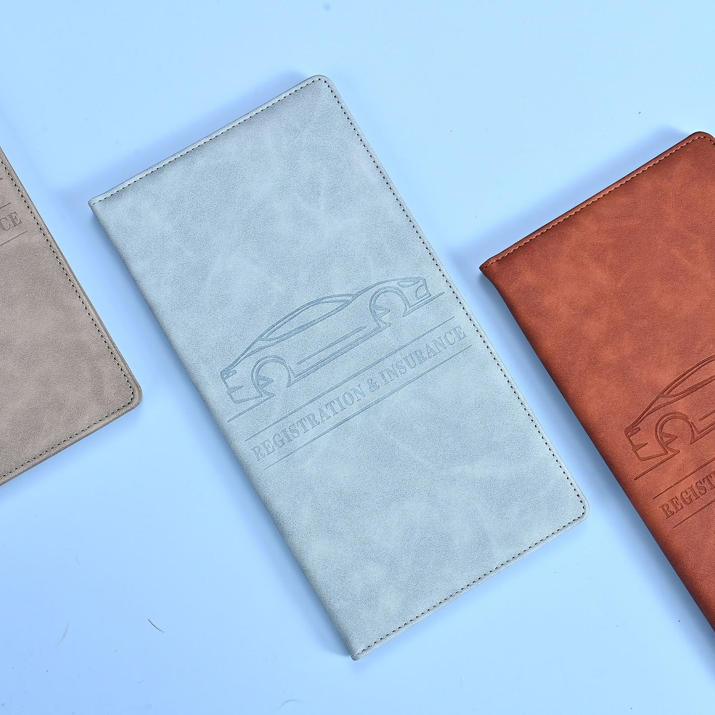 3 Pcs Premium PU Leather Car Registration and Insurance Holder - Slim Auto Document Organizer, Driver's V888-ELOSUNG18521