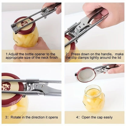 2 Set/4 Pcs Adjustable Jar Opener - Durable Stainless Steel Manual Lid Remover - Effortless Kitchen Gadget V888-ELOSUNG18522