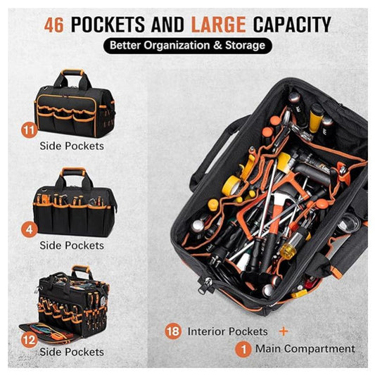 17 Inch Heavy Duty Tool Bag - 43cm Wide Open Mouth Organiser - Thickened Wear Resistant Oxford Cloth with V888-ELOSUNG18538
