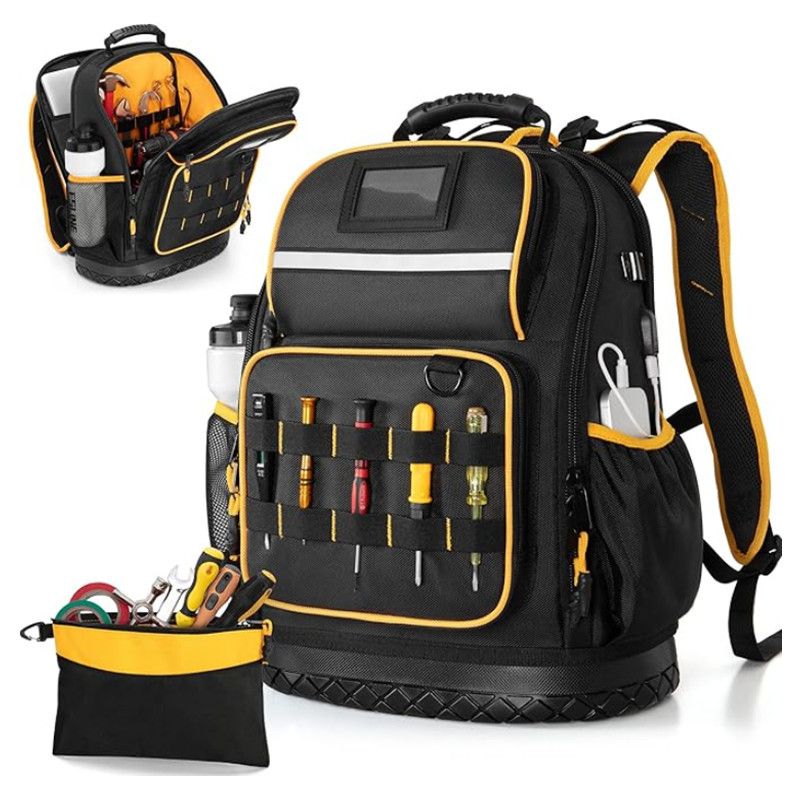 Heavy Duty Professional Tool Backpack - 18 Inch Large Capacity - Waterproof Solid Rubber Base, Multi-Pocket V888-ELOSUNG18539