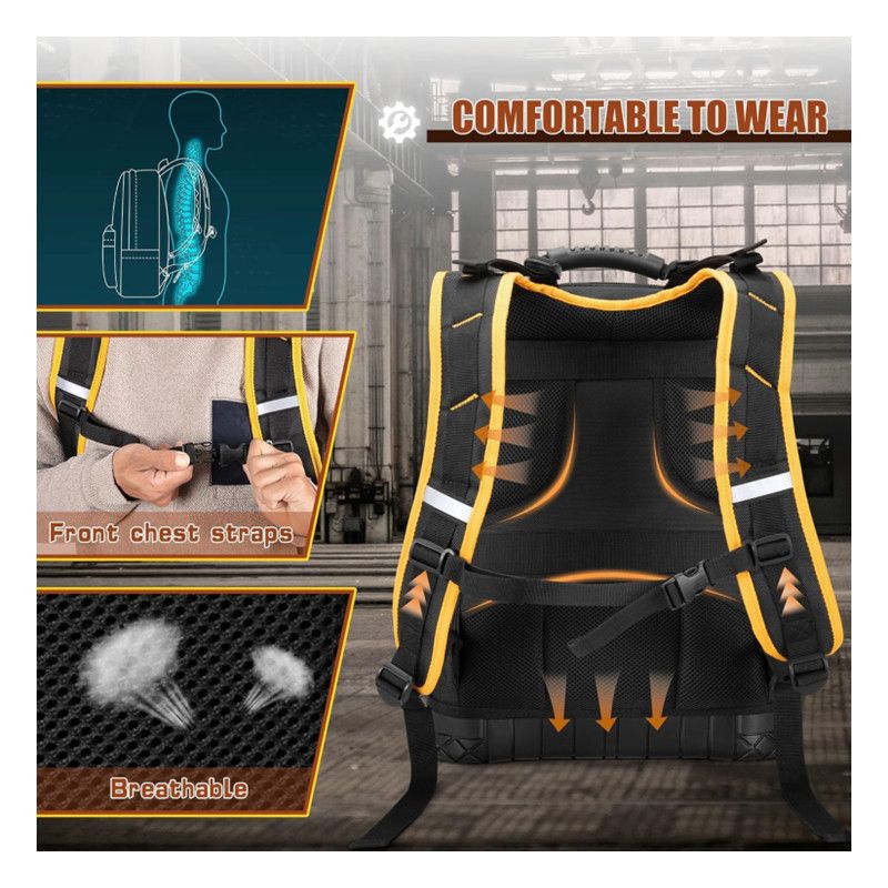 Heavy Duty Professional Tool Backpack - 18 Inch Large Capacity - Waterproof Solid Rubber Base, Multi-Pocket V888-ELOSUNG18539