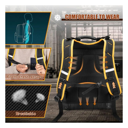 Heavy Duty Professional Tool Backpack - 18 Inch Large Capacity - Waterproof Solid Rubber Base, Multi-Pocket V888-ELOSUNG18539