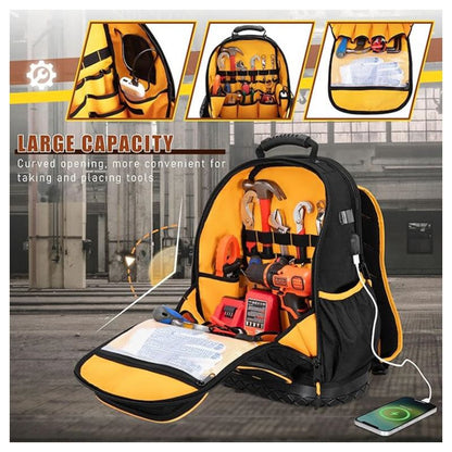 Heavy Duty Professional Tool Backpack - 18 Inch Large Capacity - Waterproof Solid Rubber Base, Multi-Pocket V888-ELOSUNG18539