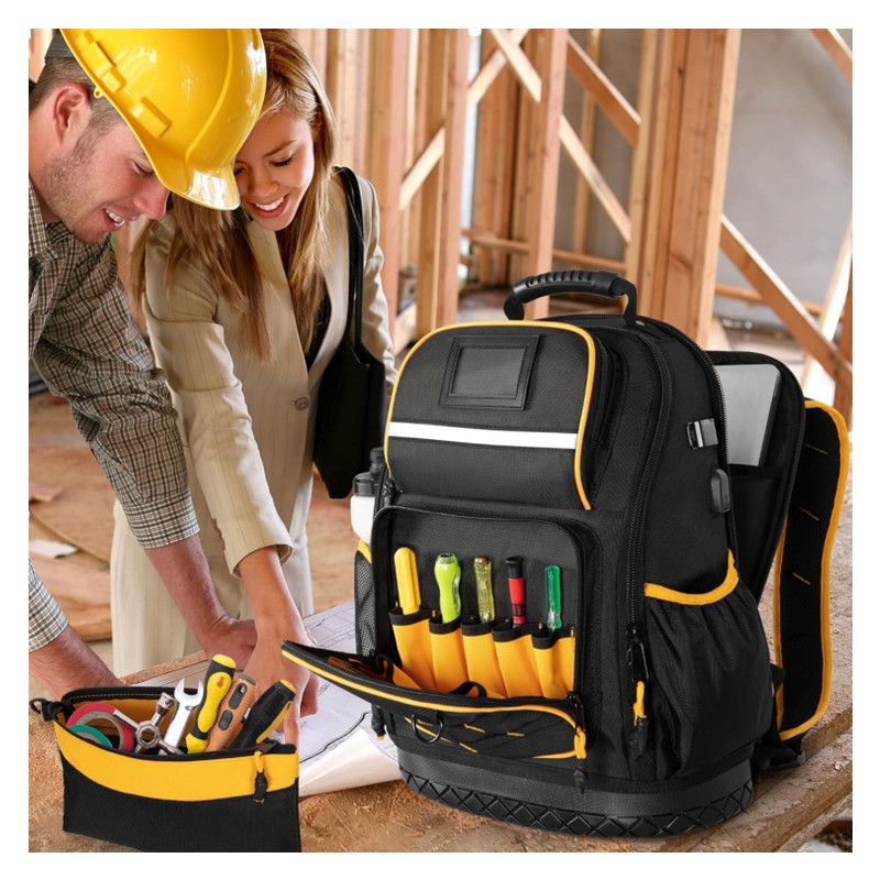 Heavy Duty Professional Tool Backpack - 18 Inch Large Capacity - Waterproof Solid Rubber Base, Multi-Pocket V888-ELOSUNG18539