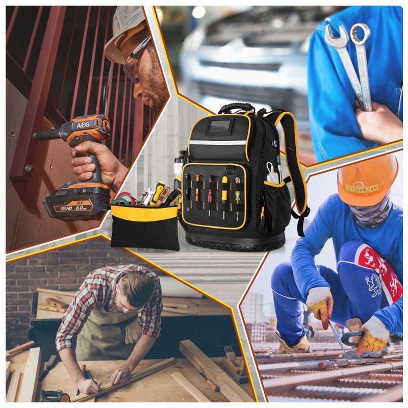 Heavy Duty Professional Tool Backpack - 18 Inch Large Capacity - Waterproof Solid Rubber Base, Multi-Pocket V888-ELOSUNG18539