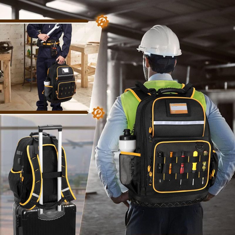 Heavy Duty Professional Tool Backpack - 18 Inch Large Capacity - Waterproof Solid Rubber Base, Multi-Pocket V888-ELOSUNG18539
