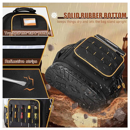 Heavy Duty Professional Tool Backpack - 18 Inch Large Capacity - Waterproof Solid Rubber Base, Multi-Pocket V888-ELOSUNG18539