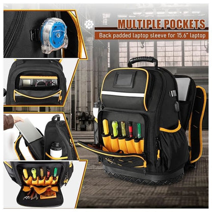 Heavy Duty Professional Tool Backpack - 18 Inch Large Capacity - Waterproof Solid Rubber Base, Multi-Pocket V888-ELOSUNG18539