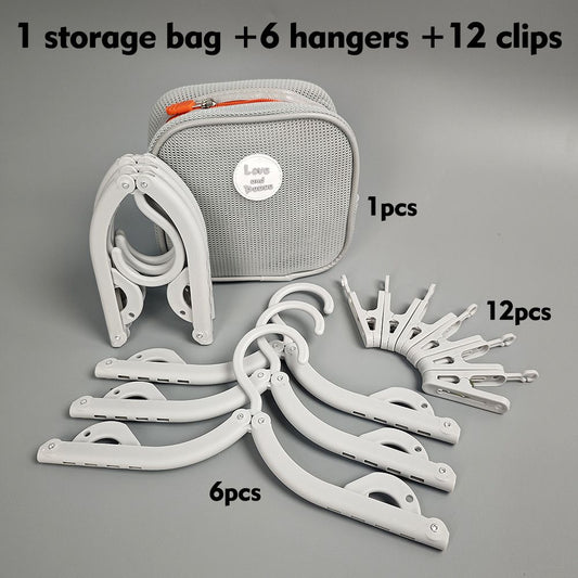 Portable Folding Travel Hangers Set - 19 Piece Laundry Kit with 6 Adjustable Hangers 12 Clips and Storage Bag V888-ELOSUNG18542