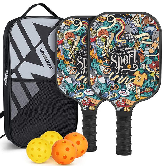 Pickleball Paddle Set with 4 Fiberglass Paddles, 8 Outdoor Balls and 2 Carry Bags - Honeycomb Core, V888-ELOSUNG18557