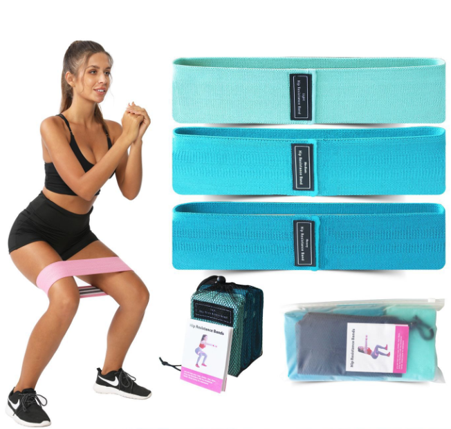 Blue Colour Scheme Fabric Resistance Bands Set - 3 Levels Non-Slip Hip Bands for Strength Training V888-ELOSUNG19051
