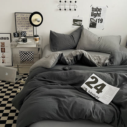Grey 1.5m Bed Fitted Sheet Set with 200x230cm Duvet Cover - 4-Piece Bedding Set V888-ELOSUNG19087
