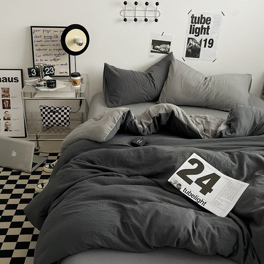 Grey 1.5m Bed Fitted Sheet Set with 200x230cm Duvet Cover - 4-Piece Bedding Set V888-ELOSUNG19087