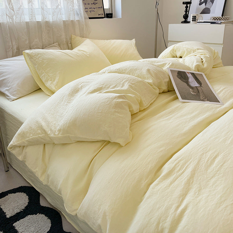 Light-yellow Solid Color Solid Color Solid Color 1.5m Bed Fitted Sheet Set with 200x230cm Duvet Cover - V888-ELOSUNG19100