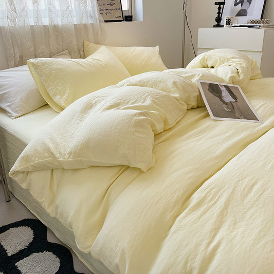 Light-yellow Solid Color Solid Color Solid Color 1.5m Bed Fitted Sheet Set with 200x230cm Duvet Cover - V888-ELOSUNG19100