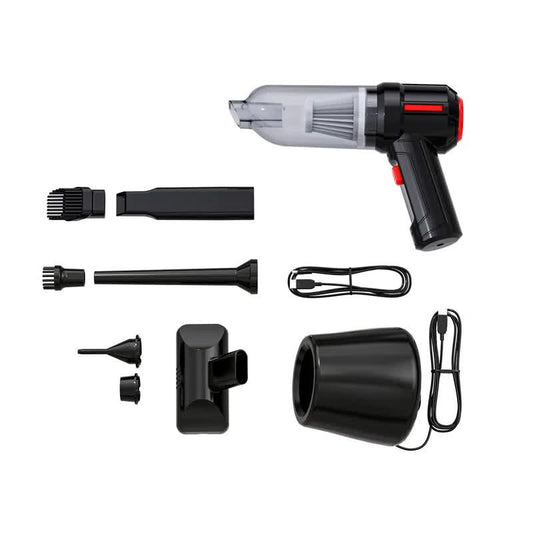 Black 3-in-1 Car Vacuum Cleaner with Blowing, Suction, and Dust Extraction - 2 x 2000mAh Rechargeable V888-ELOSUNG19135